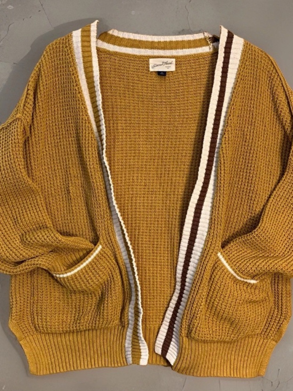 Universal Thread Mustard Open-Front Cardigan Sweater with Contrast Trim Size M